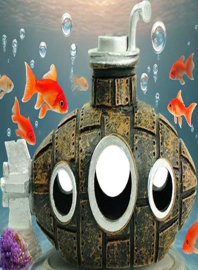 WinldMonmo Gilt Retro Floating Submarine Ornament for Aquarium, Cute Resin Hovering Decor, Safe Interactive Tank Accessory for Betta, Cichlids, Goldfish, Shrimp, Hermit Crabs - Image 4